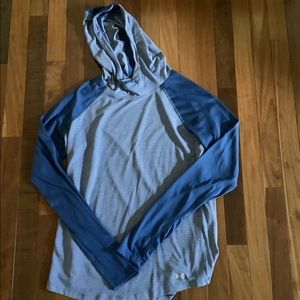 Under Armour Womens Striped Raglan Sleeve Pullover Hoodie Sweatshirt Blue Medium